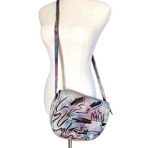 Vintage SOVA Hand Painted Shoulder Bag Crossbody Purse India 11.5" W